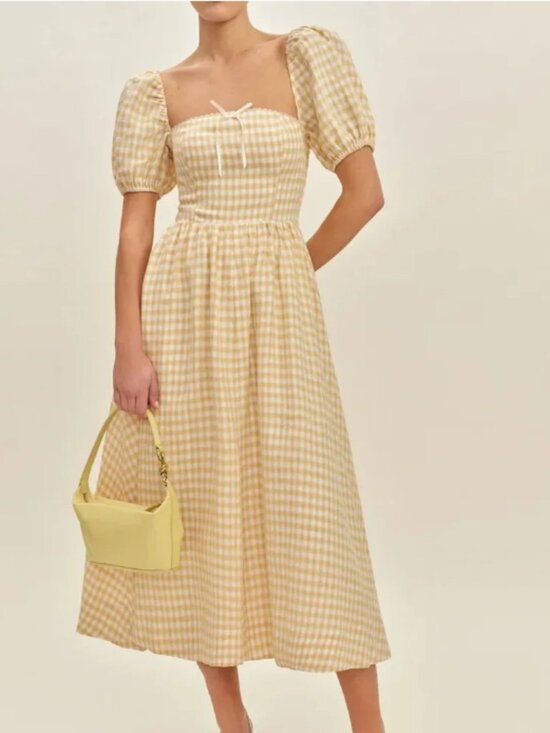 Reformation Dresses & Skirts - Reformation  Marella Linen Yellow Gingham Midi-Dress